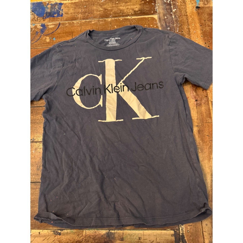 Calvin Klein Jeans Boys M 10/12 Navy Blue Short Sleeve CK Logo Graphic T-Shirt